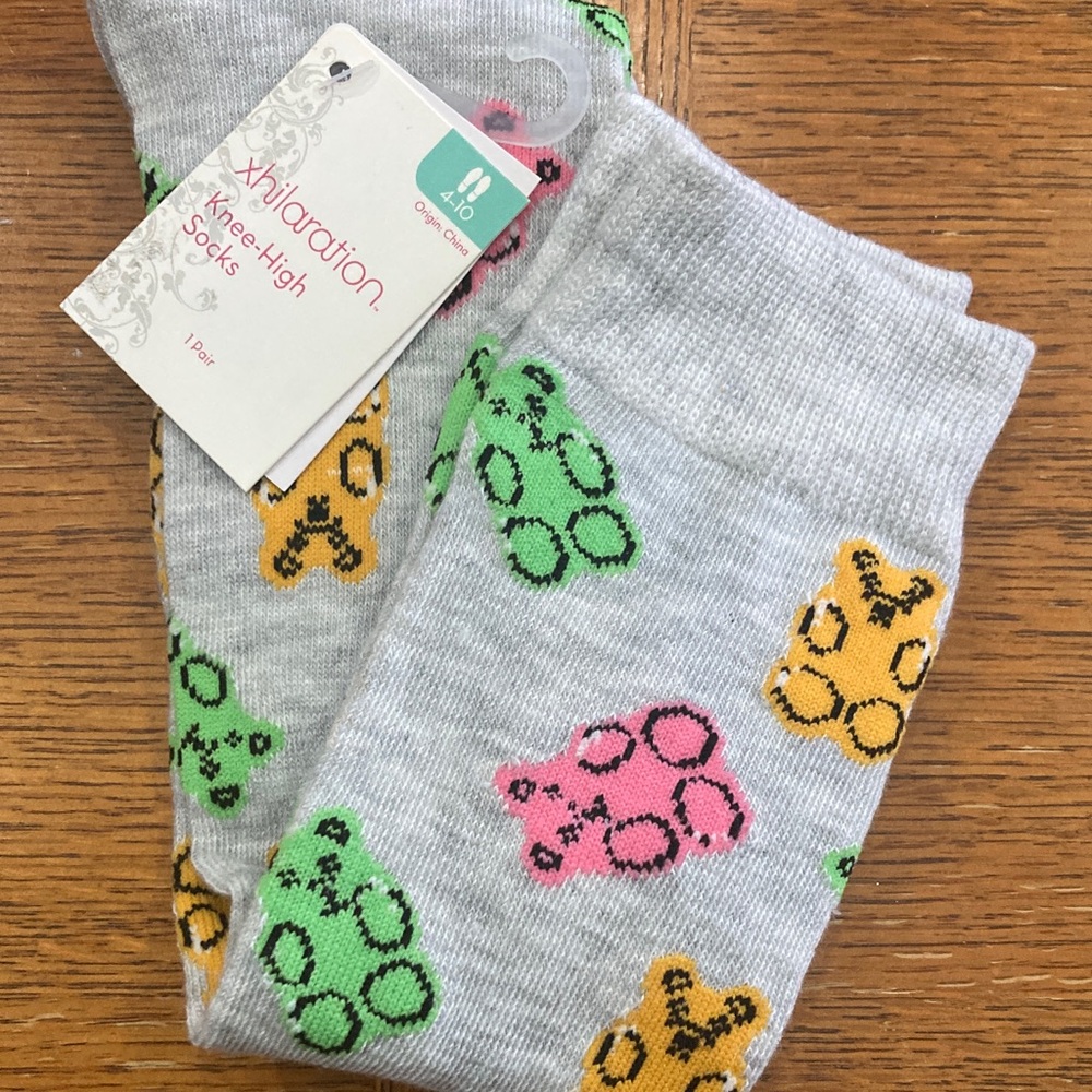 Xhilaration Gray Socks with Colorful Bear Design